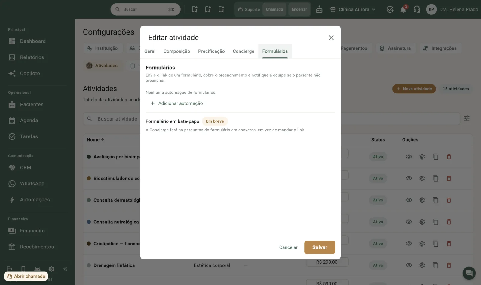 Editar atividade → aba Formulários